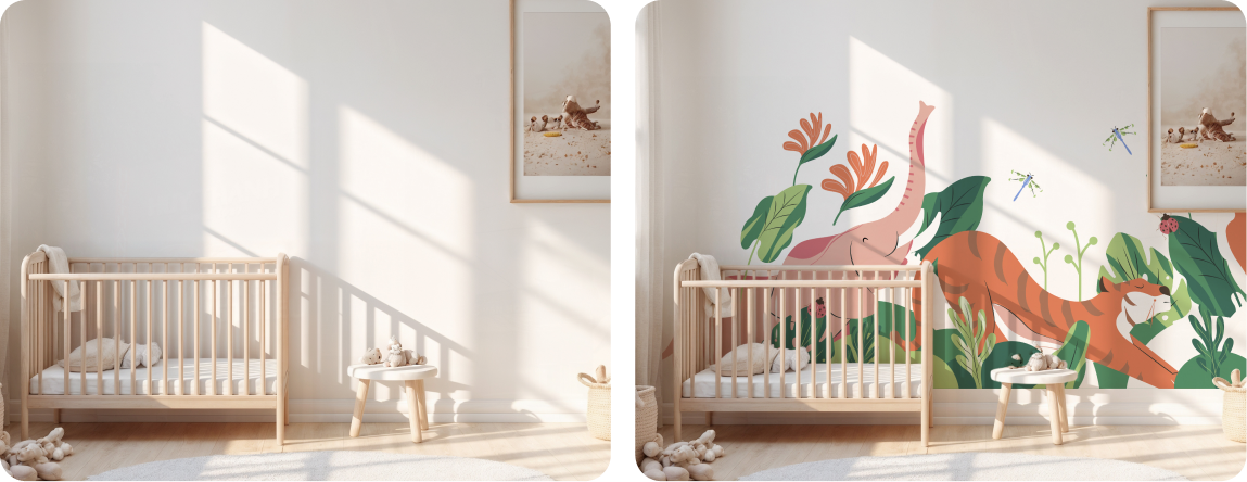 Nursery Room Wall Design | Plaster Safari Illustration Mural